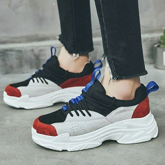 Blue Gray Red Color Daddy Sneakers Trainers - Picture 6 of 8